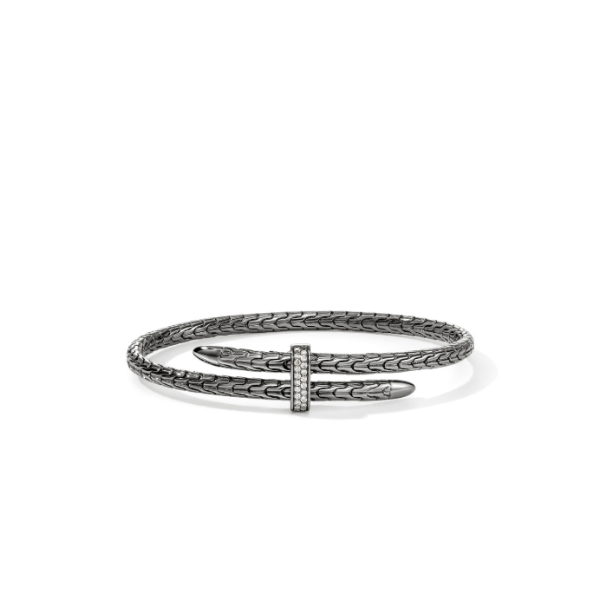 John Hardy SS and Black Rhodium Bypass Diamond Spear Flex Cuff Kiefer Jewelers Lutz, FL