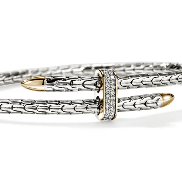 John Hardy 14KY and SS Diamond Spear Bypass Flex Cuff Image 2 Kiefer Jewelers Lutz, FL