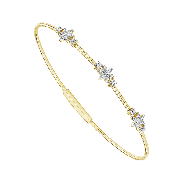 14KY 0.50CTW Diamond Three Flower Station Flexie Bangle Bracelet Kiefer Jewelers Lutz, FL