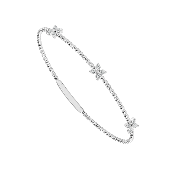 14KW 0.33CTW Diamond Three Flower Station Flexie Bangle Bracelet Kiefer Jewelers Lutz, FL