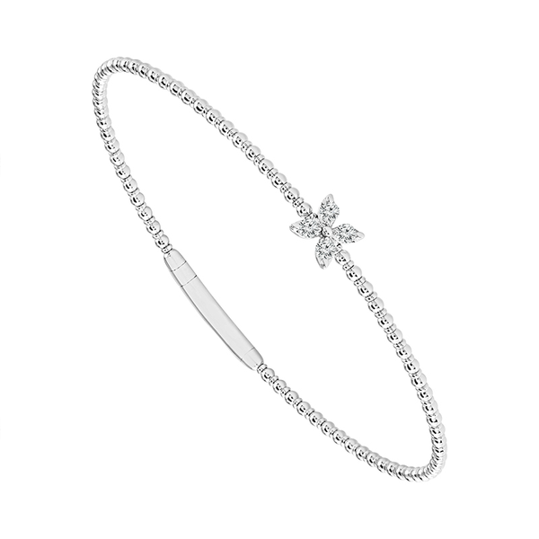 14KW 0.16CTW Diamond Single Flower Station Flexie Bangle Bracelet Kiefer Jewelers Lutz, FL