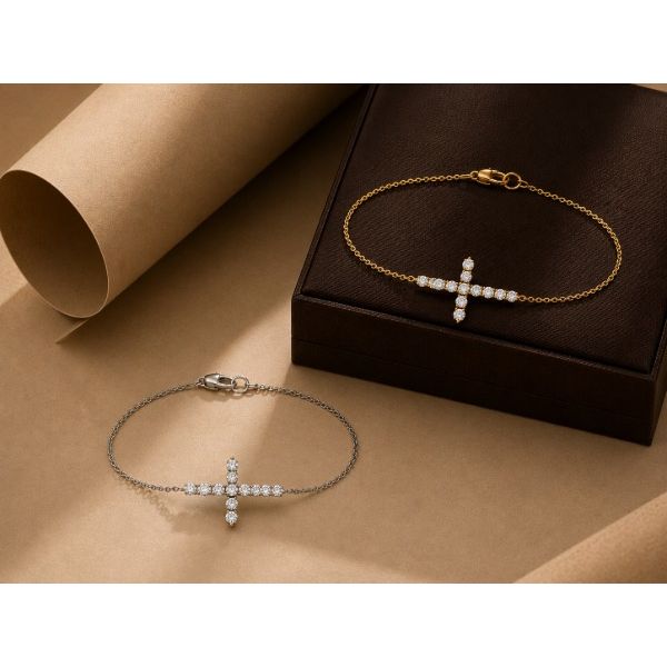 14KY 1CTW Diamond Cross Bracelet Image 2 Kiefer Jewelers Lutz, FL