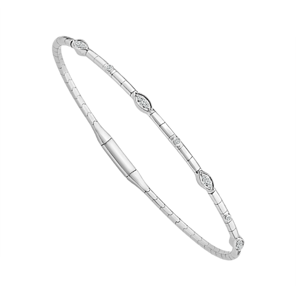 SS 0.10CTW Diamond Vintage Navette Station Flexie Bangle Bracelet Kiefer Jewelers Lutz, FL