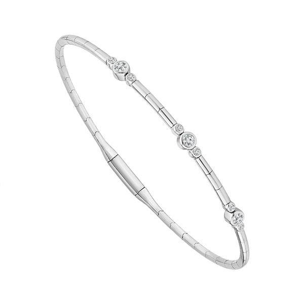 SS 0.20CTW Bezel Set Diamond Station Flexie Bangle Bracelet Kiefer Jewelers Lutz, FL