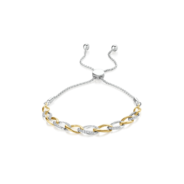 Sterling Silver and 10KY Gold Plated Diamond Bolo Bracelet Image 2 Kiefer Jewelers Lutz, FL