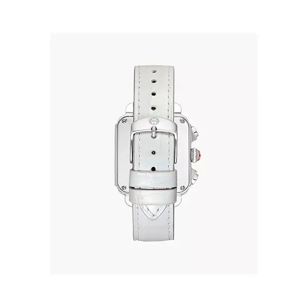 Michele Stainless Steel Deco Sport Chrono White Leather Watch Image 2 Kiefer Jewelers Lutz, FL