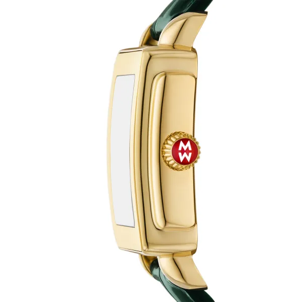 Michele Deco Sport Mid Gold-Plated Lush Green Leather Watch Image 3 Kiefer Jewelers Lutz, FL