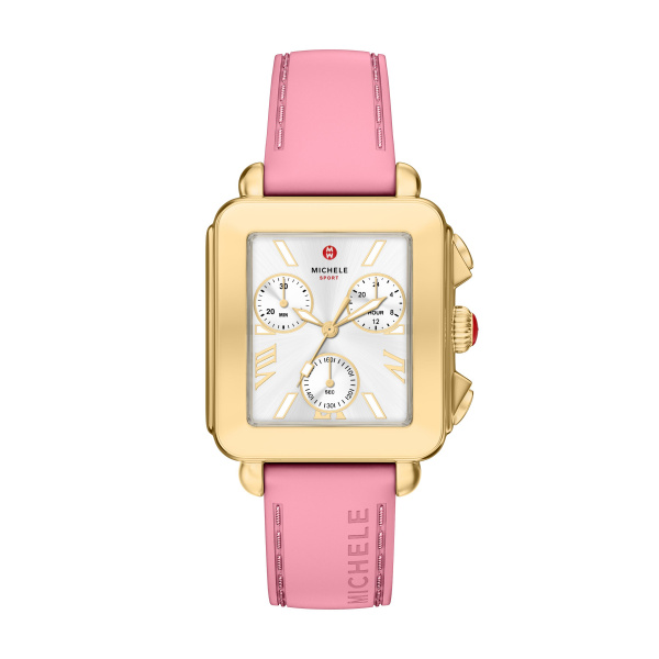 Deco Sport Chronograph Gold-Tone Vintage Pink Silicone Watch by Michele Kiefer Jewelers Lutz, FL