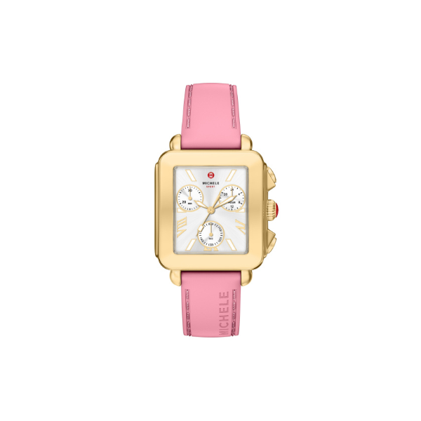 Deco Sport Chronograph Gold-Tone Vintage Pink Silicone Watch by Michele Kiefer Jewelers Lutz, FL