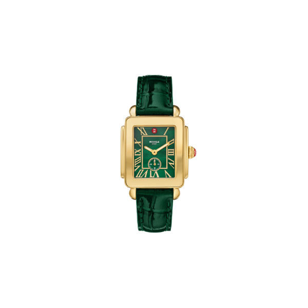 Michele Deco Sport Mid Gold-Plated Lush Green Leather Watch Kiefer Jewelers Lutz, FL