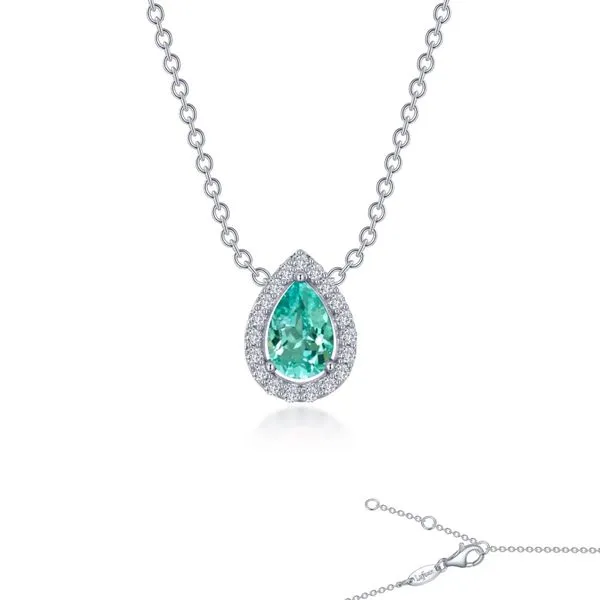 Sterling Silver Simulated Diamond and Lab Grown Sapphire Pear Halo Necklace Kiefer Jewelers Lutz, FL