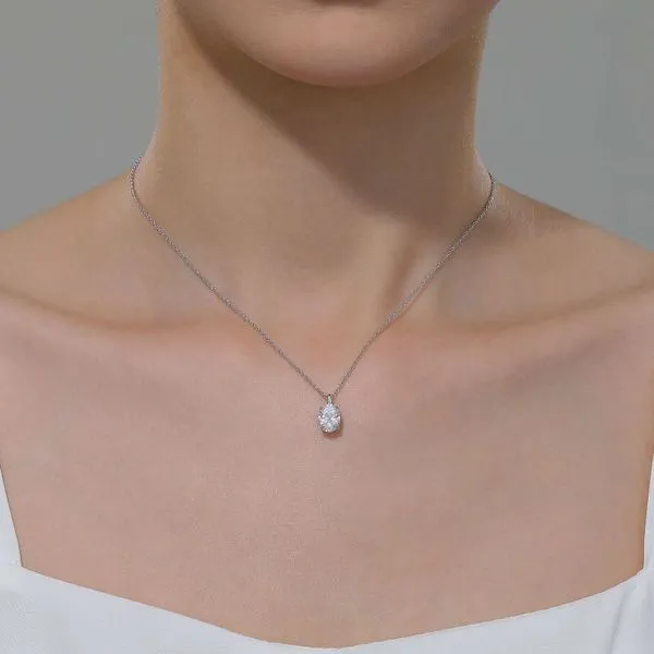 Sterling Silver 2ct Simulated Diamond Oval Solitaire Necklace Image 2 Kiefer Jewelers Lutz, FL
