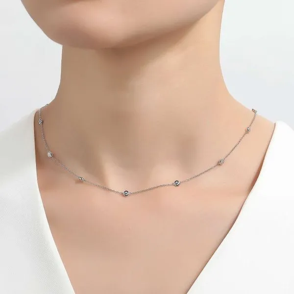 Sterling Silver Simulated Diamond Mini Station Necklace Image 2 Kiefer Jewelers Lutz, FL