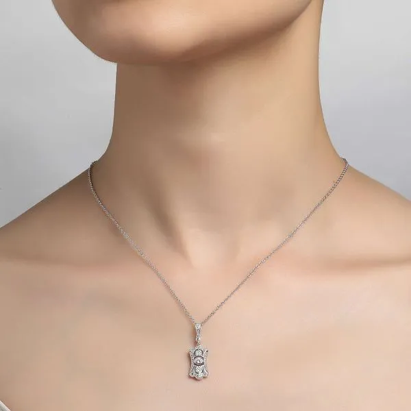 Sterling Silver Simulated Diamond Art Deco Inspired Pendant Necklace Image 2 Kiefer Jewelers Lutz, FL