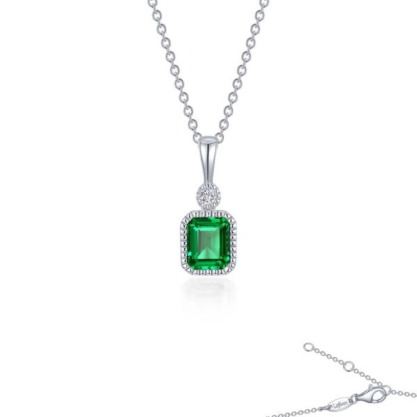 Sterling Silver Simulated Diamond and Emerald Pendant Kiefer Jewelers Lutz, FL