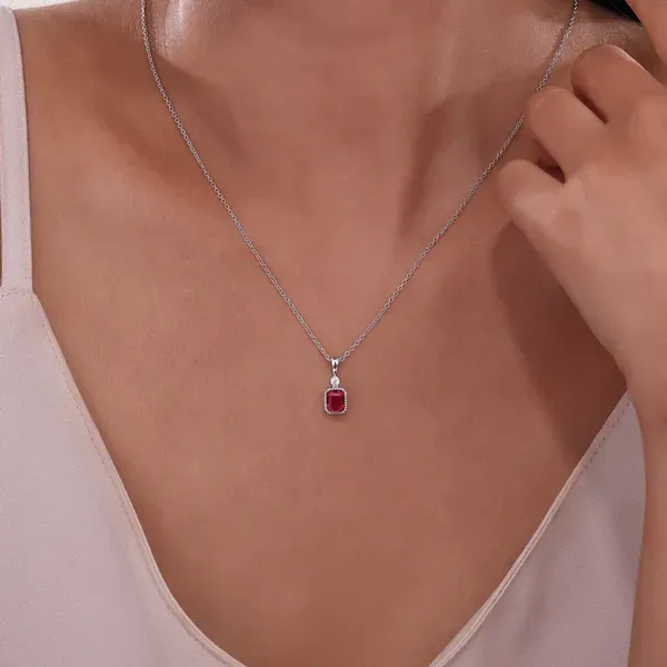 Sterling Silver Simulated Diamond and Garnet Pendant Image 2 Kiefer Jewelers Lutz, FL