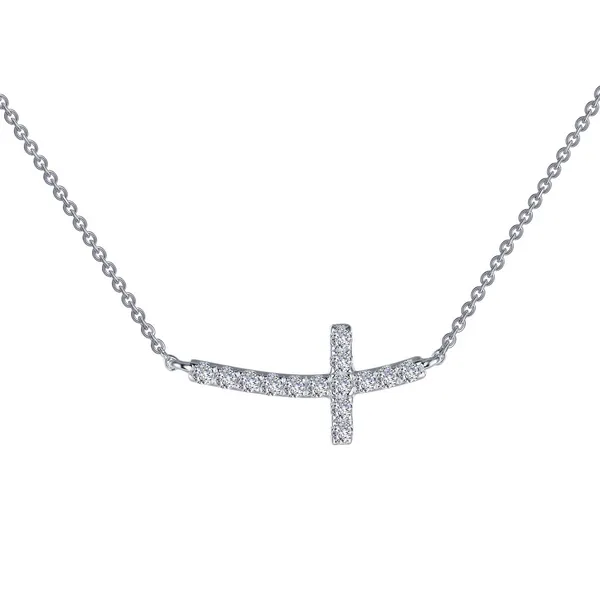 SS Simulated Diamond Sideways Curved Cross Necklace Kiefer Jewelers Lutz, FL