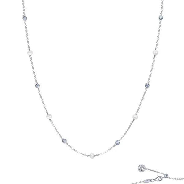Sterling Silver Simulated Diamond with Cultured Freshwater Pearl Necklace Kiefer Jewelers Lutz, FL