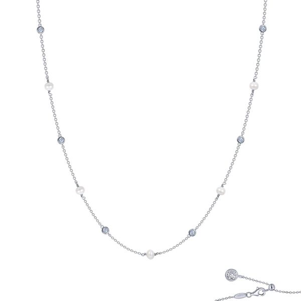 Sterling Silver Simulated Diamond with Cultured Freshwater Pearl Necklace Kiefer Jewelers Lutz, FL