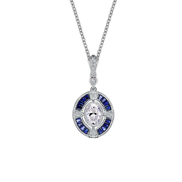 SS Simulated Diamond and Lab Grown Sapphire Art Deco Inspired Pendant Kiefer Jewelers Lutz, FL