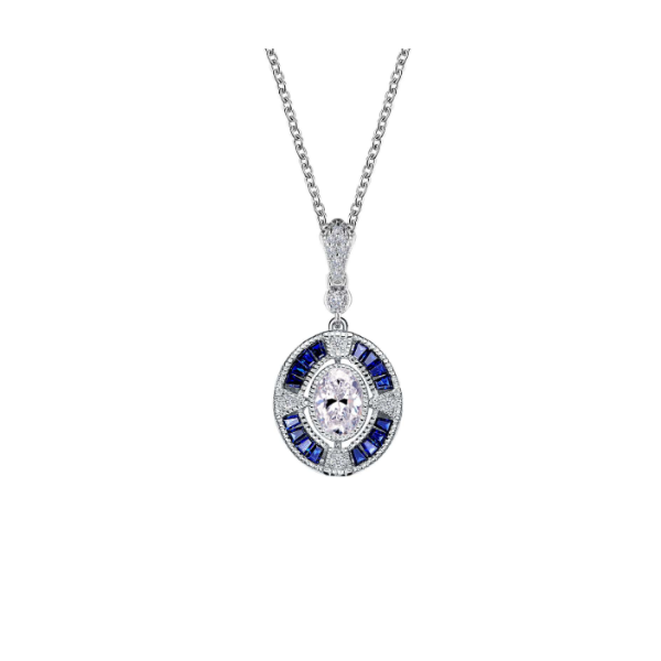 SS Simulated Diamond and Lab Grown Sapphire Art Deco Inspired Pendant Kiefer Jewelers Lutz, FL
