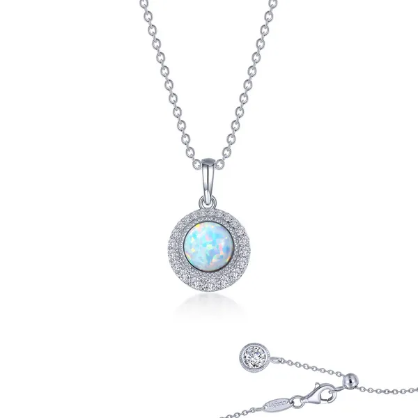 SS Simulated Diamond and Simulated Opal Halo Pendant Kiefer Jewelers Lutz, FL
