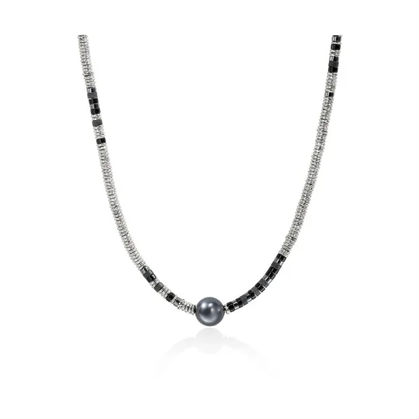 John Hardy Heishi Sterling Silver Black Onyx, Hematite, and Grey Cultured Pearl Necklace Kiefer Jewelers Lutz, FL