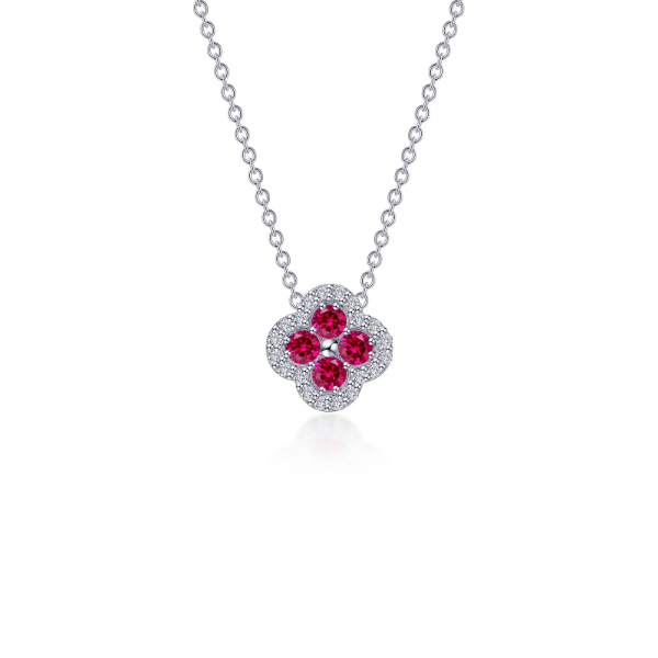 SS Simulated Diamond and Lab Grown Ruby Clover Pendant Kiefer Jewelers Lutz, FL