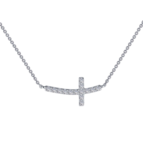 SS Simulated Diamond Sideways Curved Cross Necklace Kiefer Jewelers Lutz, FL