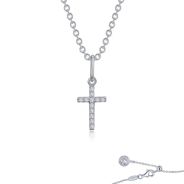 Sterling Silver .40 Carat Total Weight Simulaed Diamond Mini Cross Necklace Kiefer Jewelers Lutz, FL