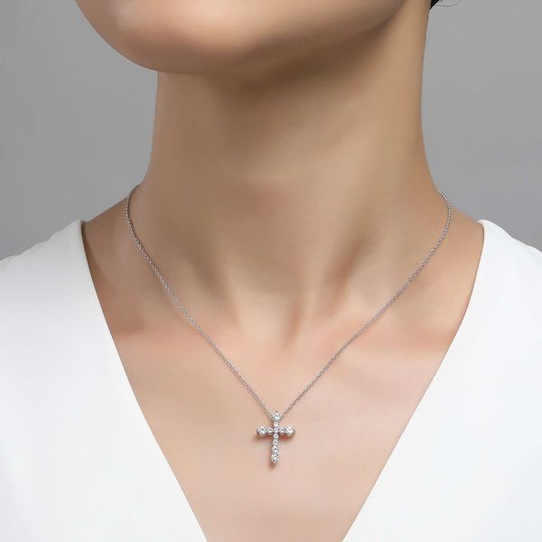 Sterling Silver .67 Carat Total Weight Simulated Diamond Cross Pendant Nck Image 2 Kiefer Jewelers Lutz, FL