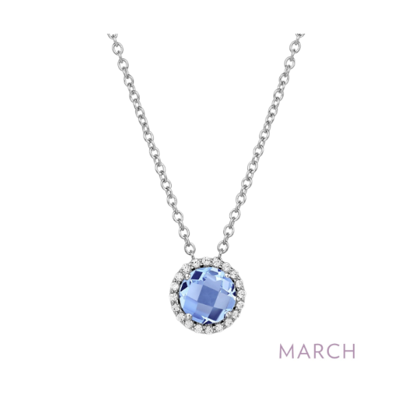 SS Simulated Aquamarine and Simulated Diamond Halo Birthstone Necklace by Lafonn Kiefer Jewelers Lutz, FL