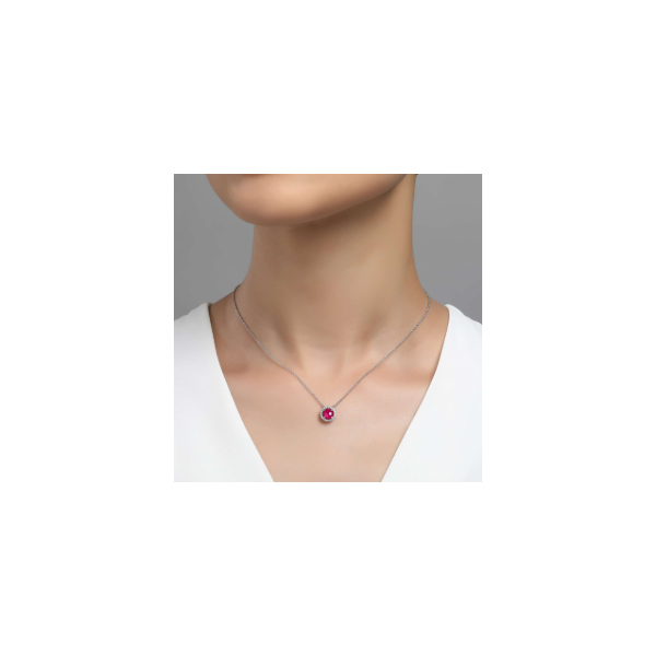 SS Lab Grown Ruby and Simulated Diamond Halo Birthstone Necklace by Lafonn Image 2 Kiefer Jewelers Lutz, FL
