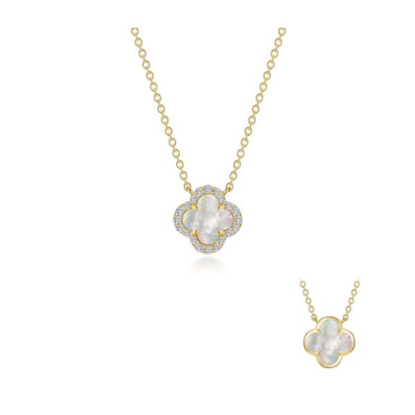 SS/GP Mother of Pearl and Simulated Diamond Clover Necklace by Lafonn Kiefer Jewelers Lutz, FL