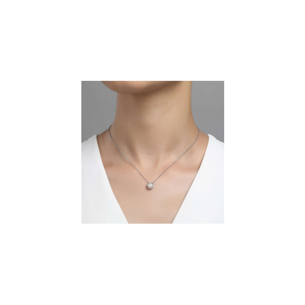 SS Fresh Water Pearl and Simulated Diamond Halo Birthstone Necklace by Lafonn Image 2 Kiefer Jewelers Lutz, FL