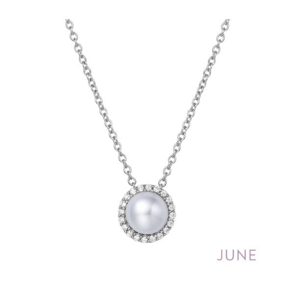 SS Fresh Water Pearl and Simulated Diamond Halo Birthstone Necklace by Lafonn Kiefer Jewelers Lutz, FL