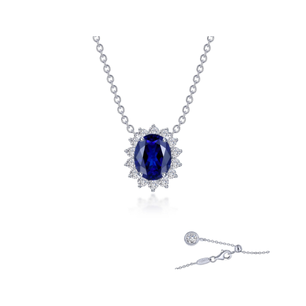 SS Lab Grown Sapphire and Simulated Diamond Halo Necklace by Lafonn Kiefer Jewelers Lutz, FL