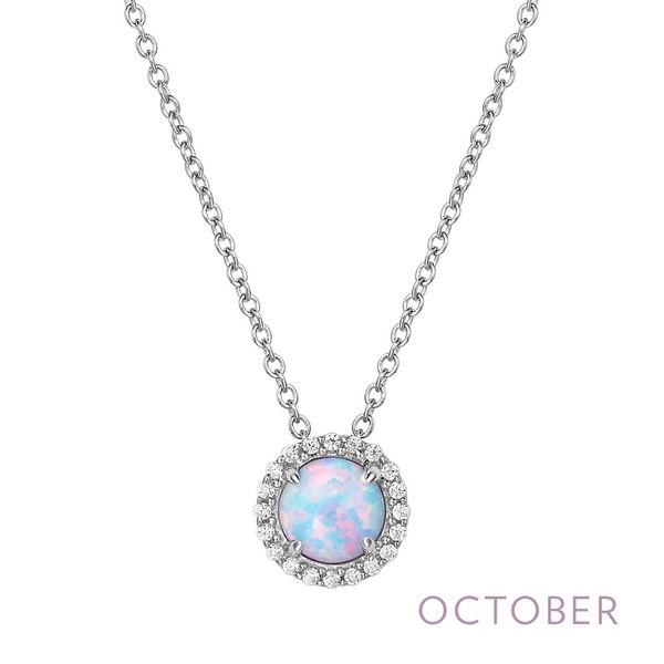 SS Gatnet and Simulated Diamond Halo Birthstone Necklace by Lafonn Kiefer Jewelers Lutz, FL