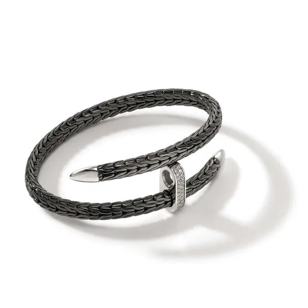 John Hardy Blackened Silver Diamond Spear Pave Flex Cuff Bracelet Image 2 Kiefer Jewelers Lutz, FL