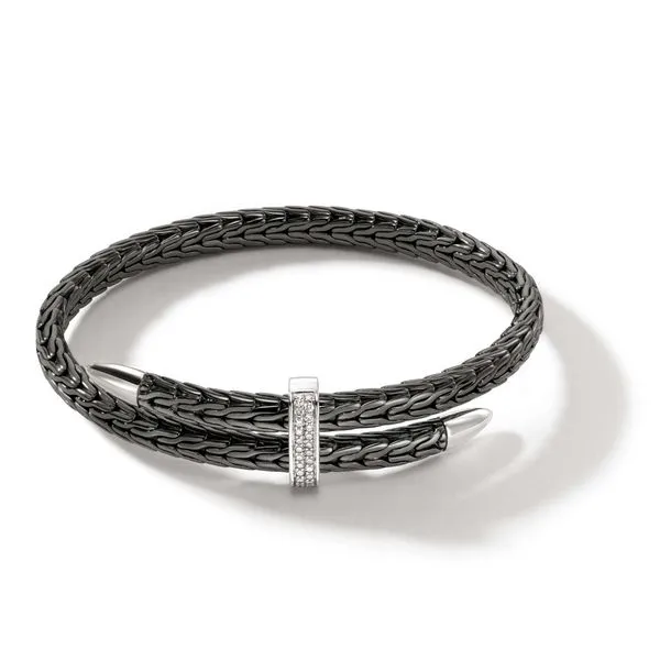 John Hardy Blackened Silver Diamond Spear Pave Flex Cuff Bracelet Kiefer Jewelers Lutz, FL