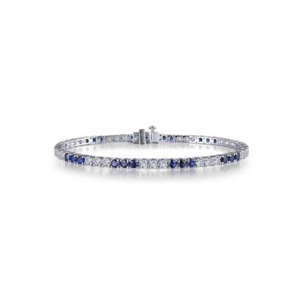 Sterling Silver Simulated Blue Sapphire and Diamond Tennis Bracelet Kiefer Jewelers Lutz, FL