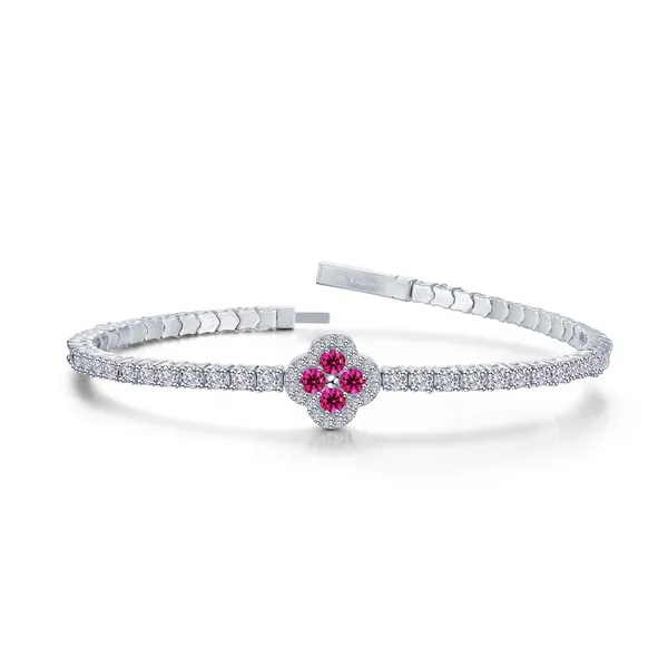 SS Simulated Diamond and Lab Grown Ruby Clover Flexible Bangle Bracelet Kiefer Jewelers Lutz, FL
