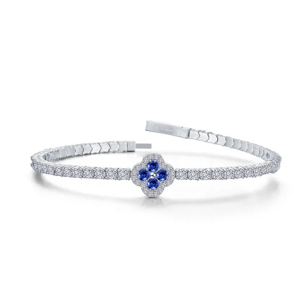 SS Simulated Diamond and Lab Grown Sapphire Clover Flexible Bangle Bracelet Kiefer Jewelers Lutz, FL