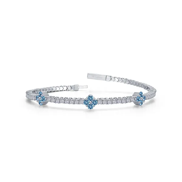 SS Simulated Diamond and Simulated Blue Topaz Flexible Bangle Bracelet Kiefer Jewelers Lutz, FL