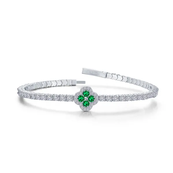 SS Simulated Diamond and Simulated Emerald Clover Flexible Bangle Kiefer Jewelers Lutz, FL