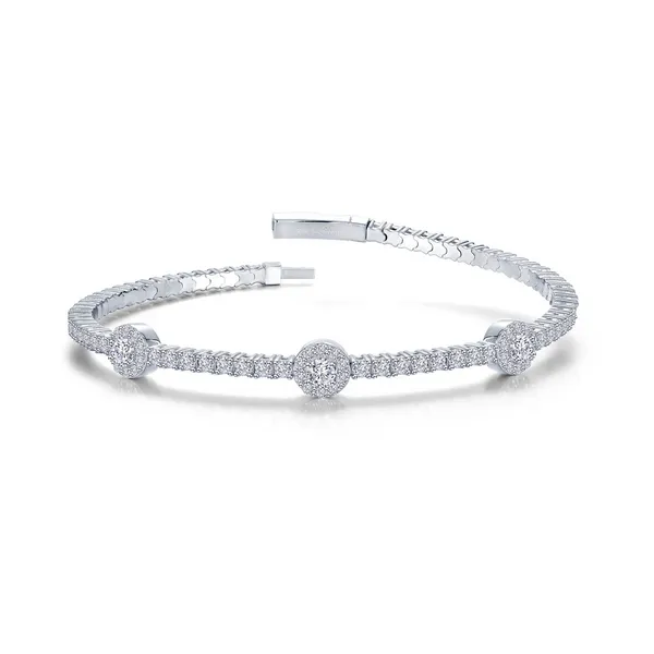 Sterling Silver Simulated Diamond Halo Station Flexible Bangle Bracelet by LaFonn Kiefer Jewelers Lutz, FL
