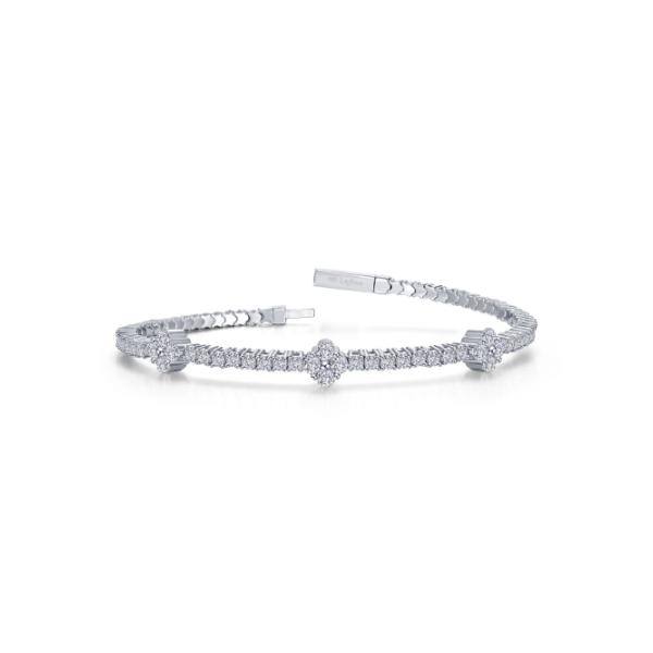 SS Simulated Diamond Clover Station Flexible Bangle Bracelet Kiefer Jewelers Lutz, FL