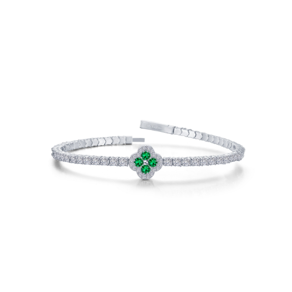 SS Simulated Diamond and Simulated Emerald Clover Flexible Bangle Kiefer Jewelers Lutz, FL