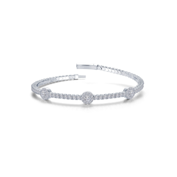Sterling Silver Simulated Diamond Halo Station Flexible Bangle Bracelet by LaFonn Kiefer Jewelers Lutz, FL