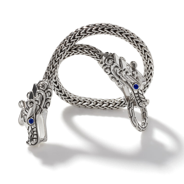 John Hardy Sterling Silver Double Dragon Head Bracelet with Blue Sapphire Eyes Image 3 Kiefer Jewelers Lutz, FL